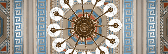 chandelier on a ceiling shot from below looking up